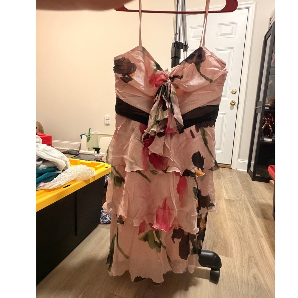 Moschino Cheap and Chic Pink Floral Silk Tiered Ruffle Dress USA 12 Sweetheart